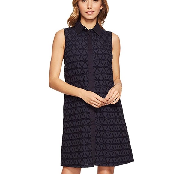 Donna Morgan-Novelty Geo Burnout Shirtdress Navy w/Triangle print- sizes 0-2 NWT - Picture 6 of 11